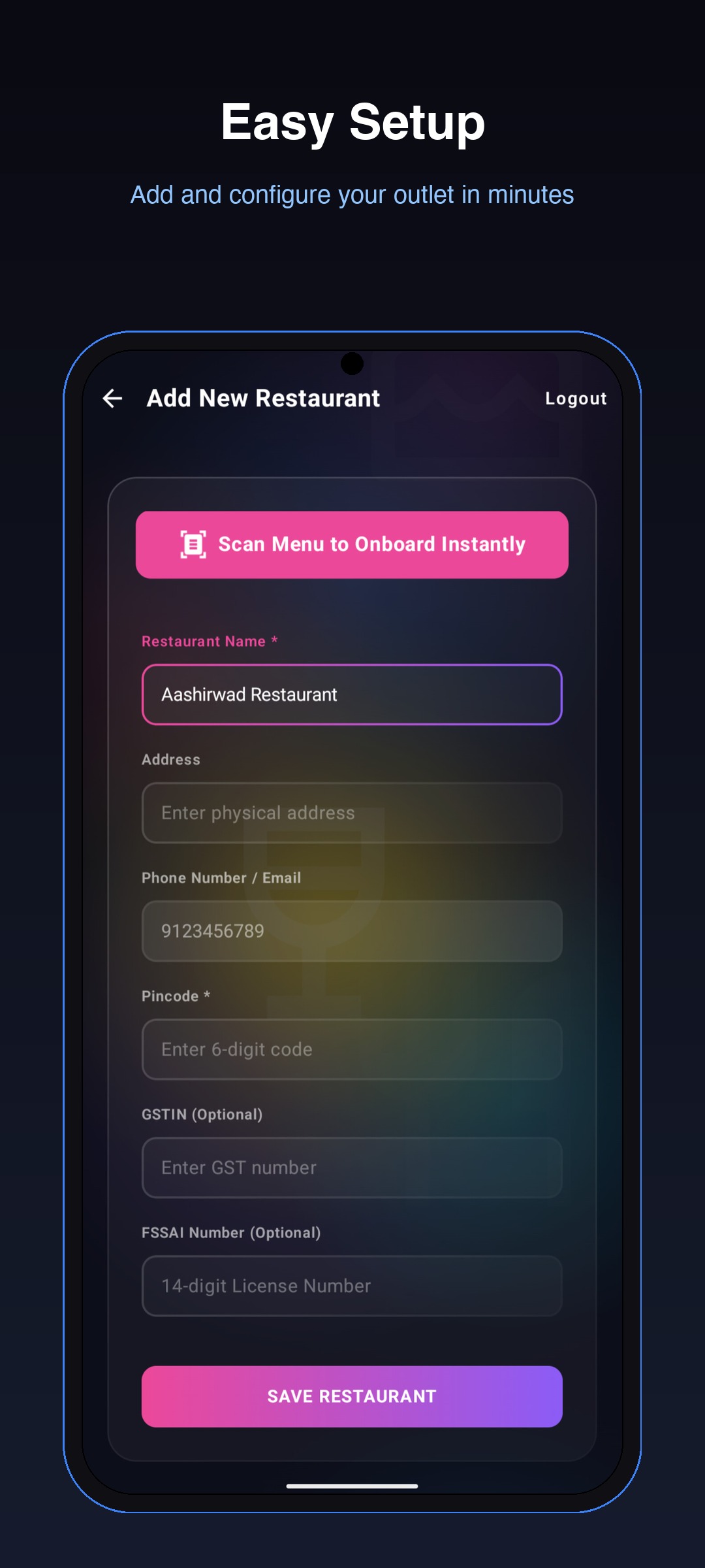 Restaurant Onboarding Setup