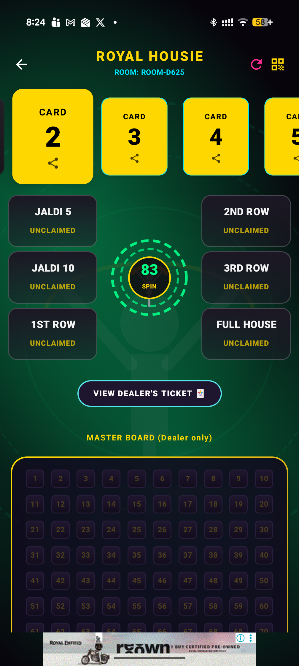 Housie / Tambola App Screen